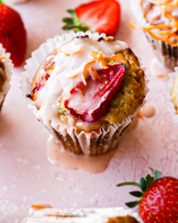 Easy Strawberry Muffins with Citrus Honey Glaze
